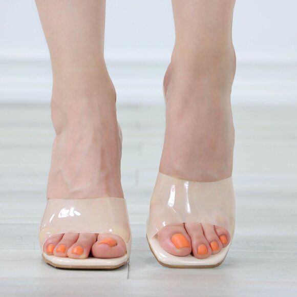 Clear Strap Nude Heels Open Toe Slip-On Stiletto Sandals - Picture 7 of 11